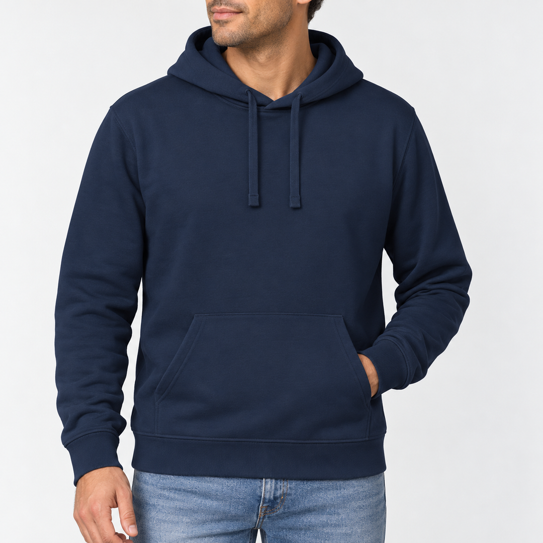 Sitztgut Unisex-Hoodie mit Kängurutasche – Marineblau – Materialdetail