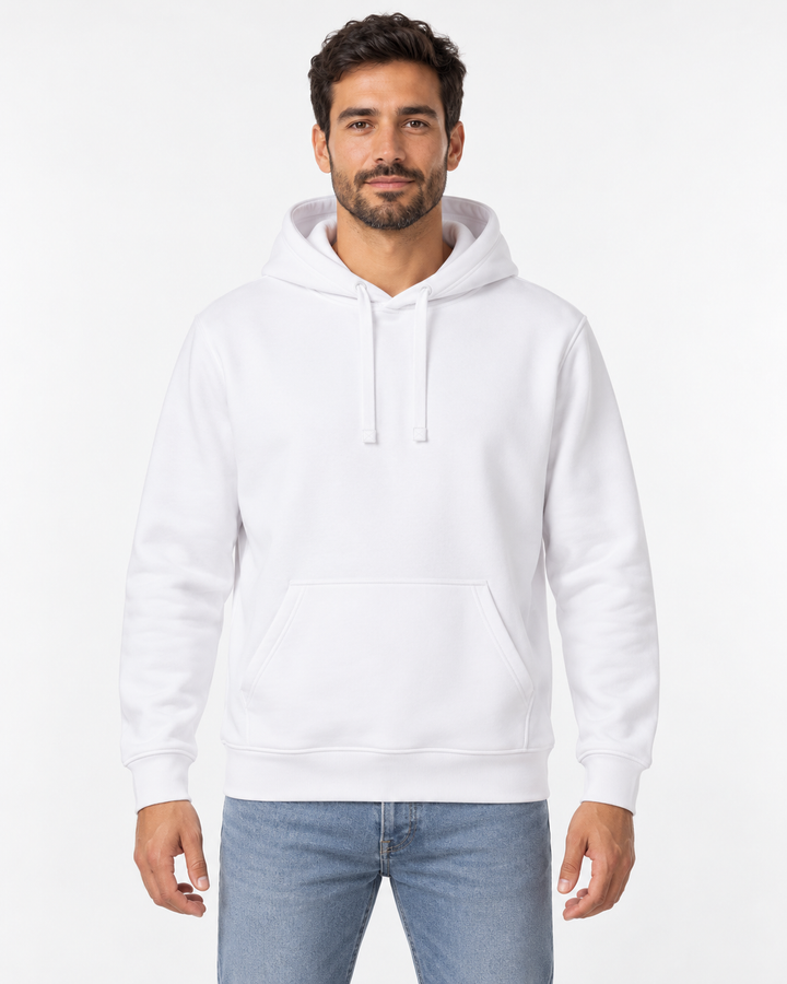 Sitztgut Unisex-Hoodie mit Kängurutasche – Weiß – Vorderansicht