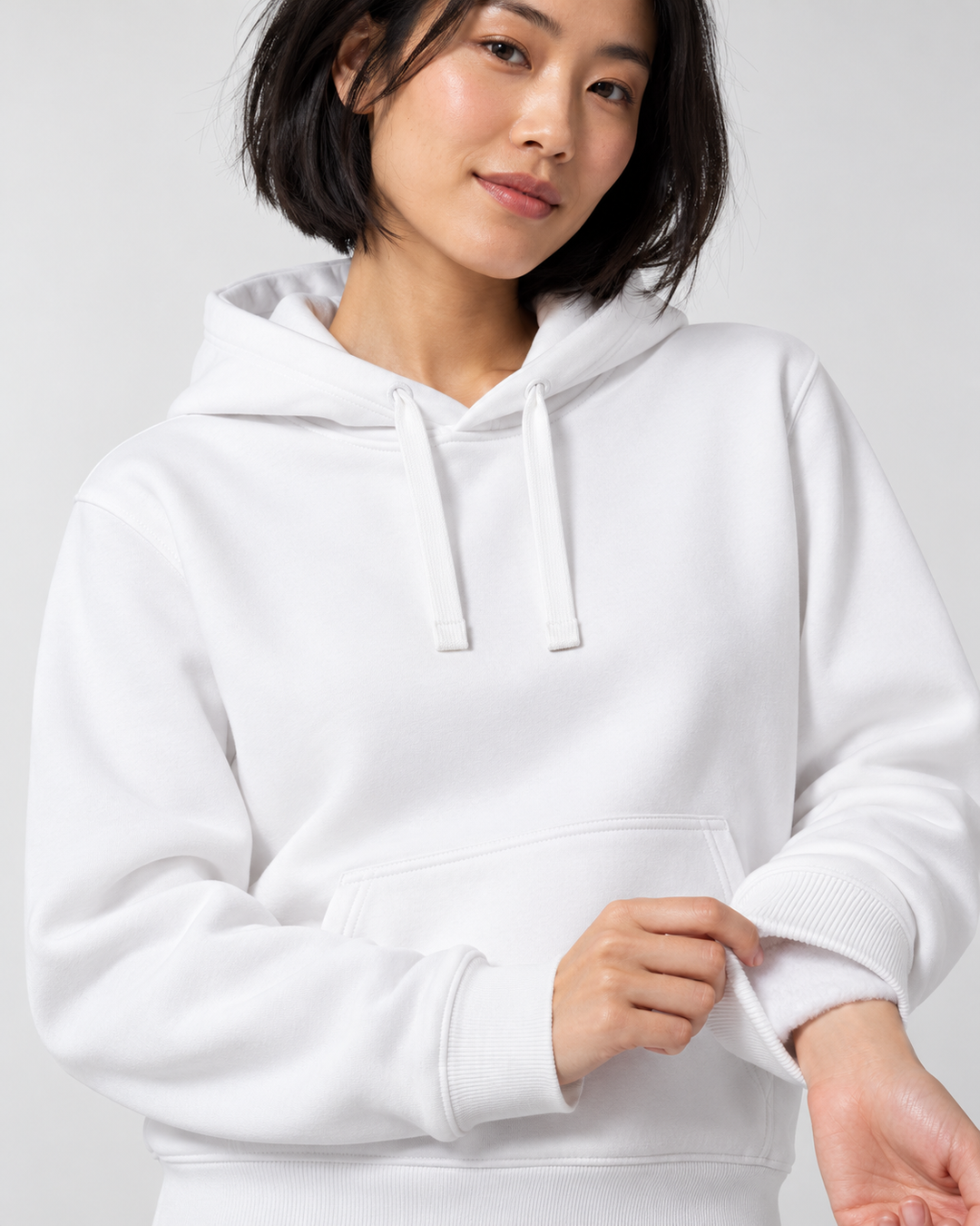Sitztgut Unisex-Hoodie mit Kängurutasche – Weiß – Materialdetail