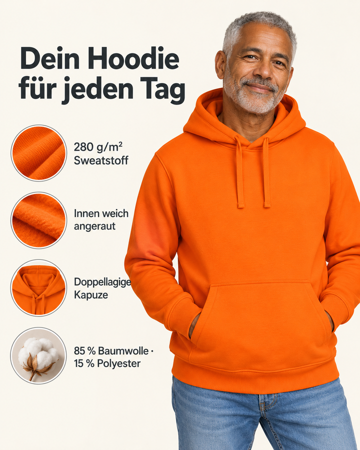 Sitztgut Unisex-Hoodie mit Kängurutasche – Bright Orange – Produktdetails