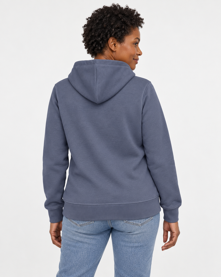 Sitztgut Unisex-Hoodie mit Kängurutasche – Blue Grey – Rückenansicht