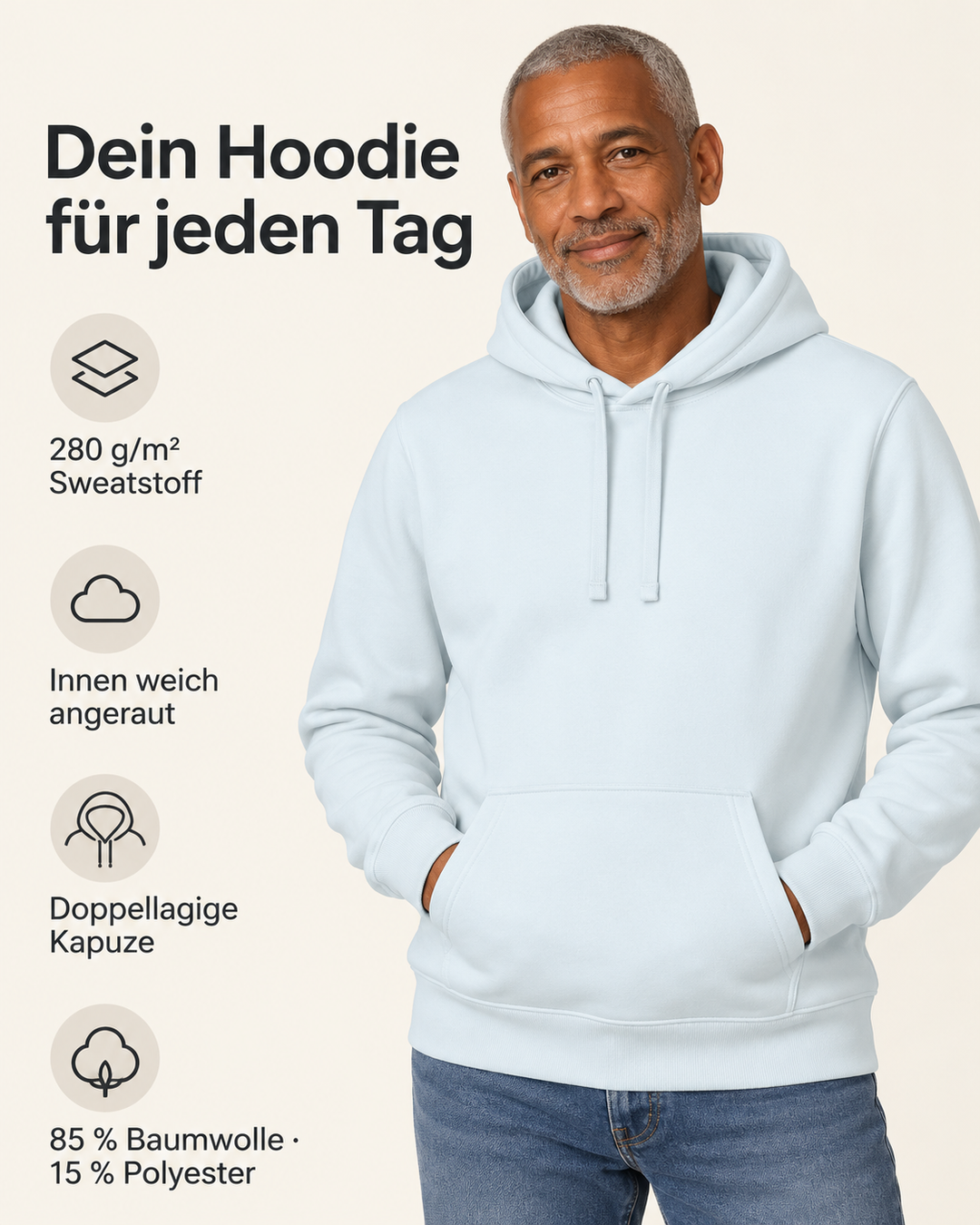 Sitztgut Unisex-Hoodie mit Kängurutasche – Blue Ice – Produktdetails