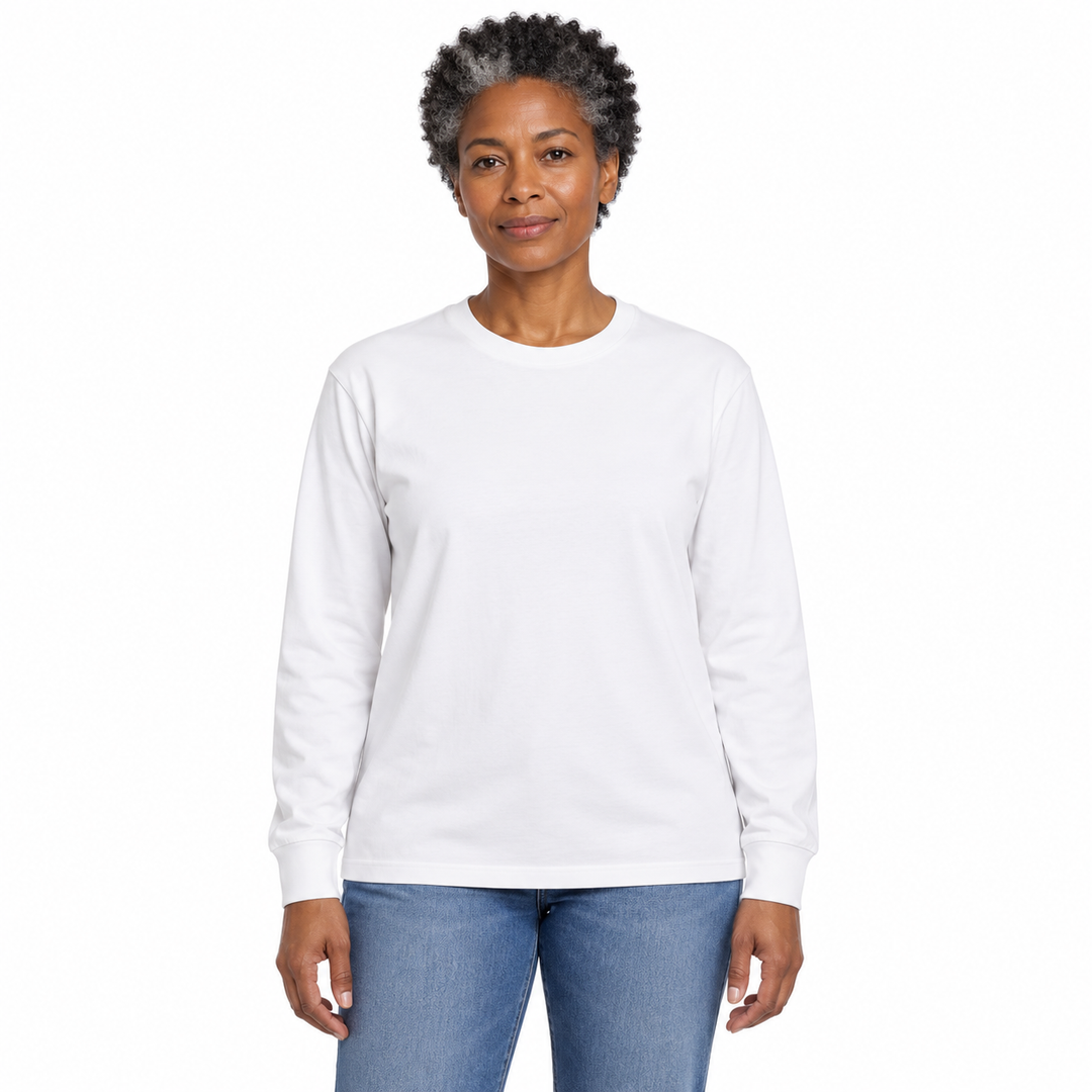 Sitztgut Unisex-Langarmshirt aus Baumwolle, 240 g/m² – Weiß – Vorderansicht
