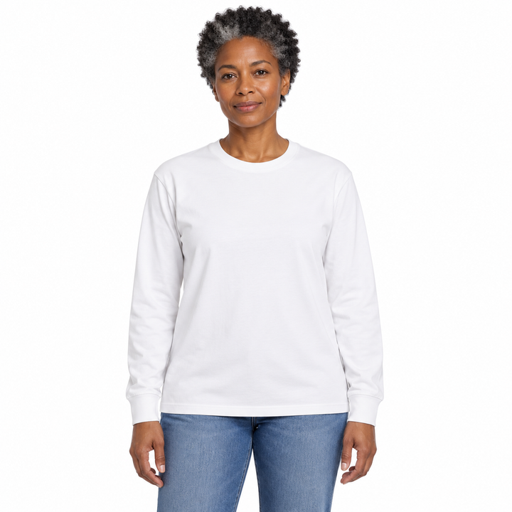 Sitztgut Unisex-Langarmshirt aus Baumwolle, 240 g/m² – Weiß – Vorderansicht