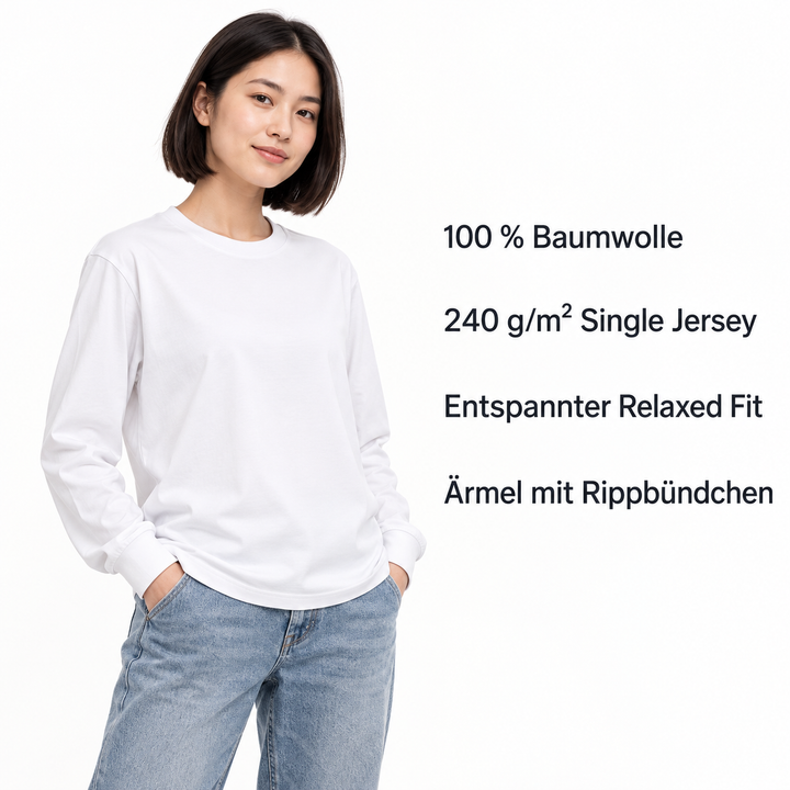 Sitztgut Unisex-Langarmshirt aus Baumwolle, 240 g/m² – Weiß – Produktdetails