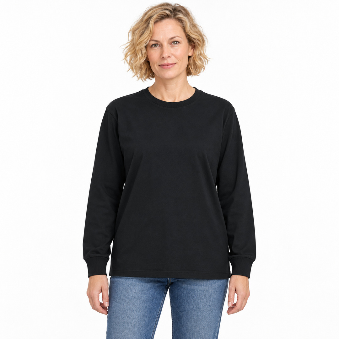 Sitztgut Unisex-Langarmshirt aus Baumwolle, 240 g/m² – Schwarz – Vorderansicht