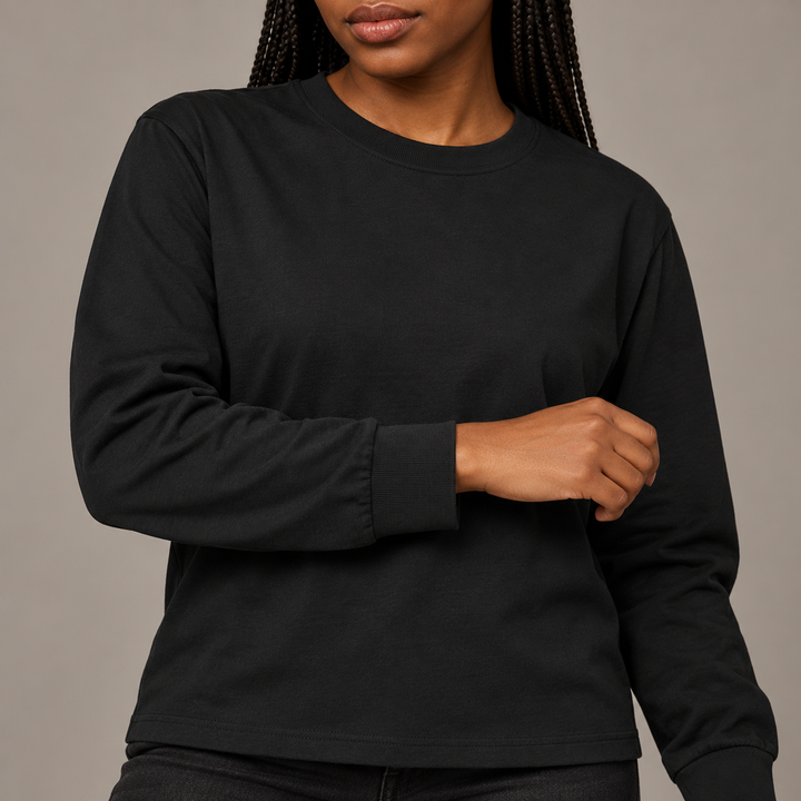 Sitztgut Unisex-Langarmshirt aus Baumwolle, 240 g/m² – Schwarz – Materialdetail