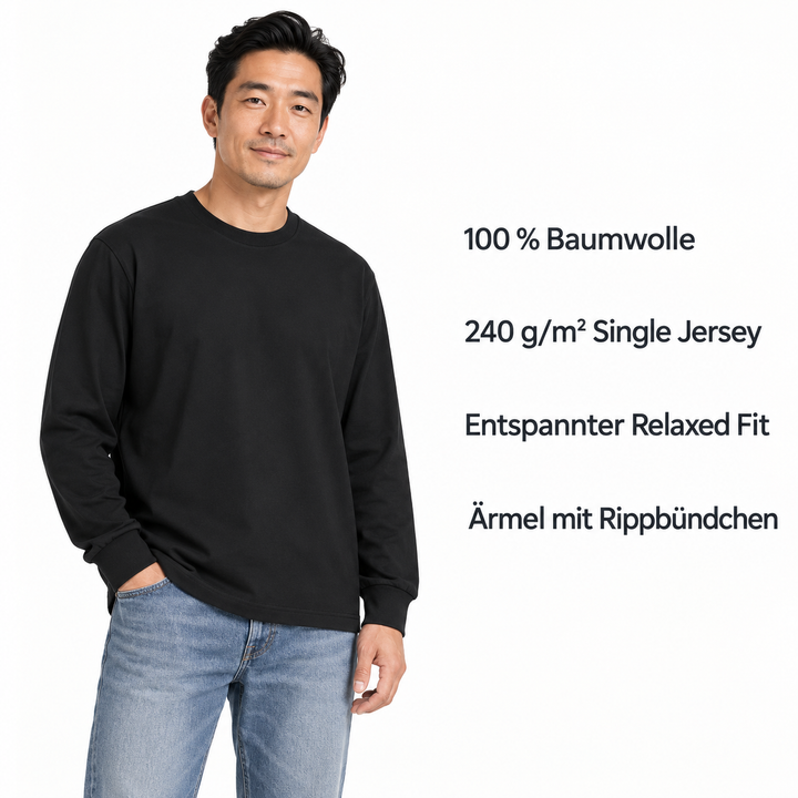 Sitztgut Unisex-Langarmshirt aus Baumwolle, 240 g/m² – Schwarz – Produktdetails