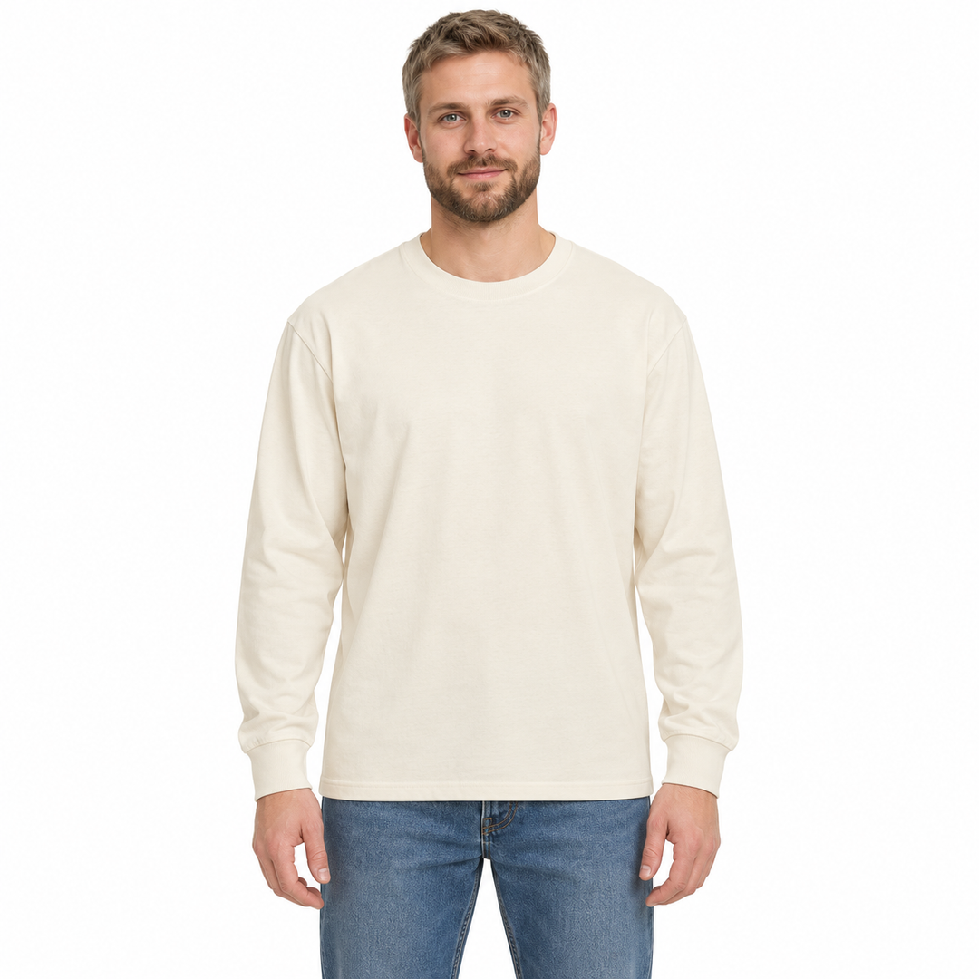 Sitztgut Unisex-Langarmshirt aus Baumwolle, 240 g/m² – Natur – Vorderansicht