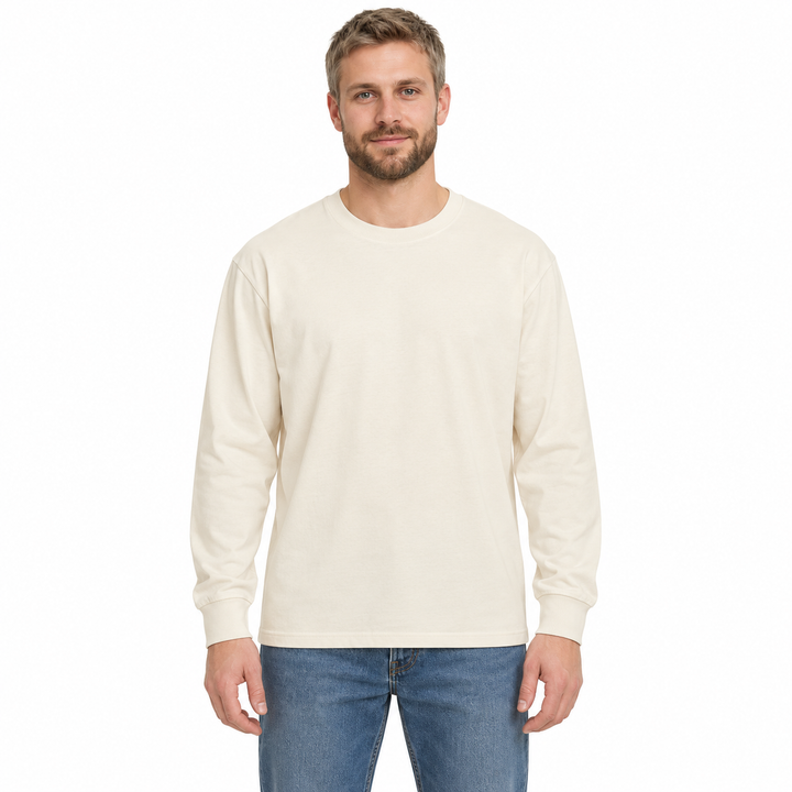 Sitztgut Unisex-Langarmshirt aus Baumwolle, 240 g/m² – Natur – Vorderansicht