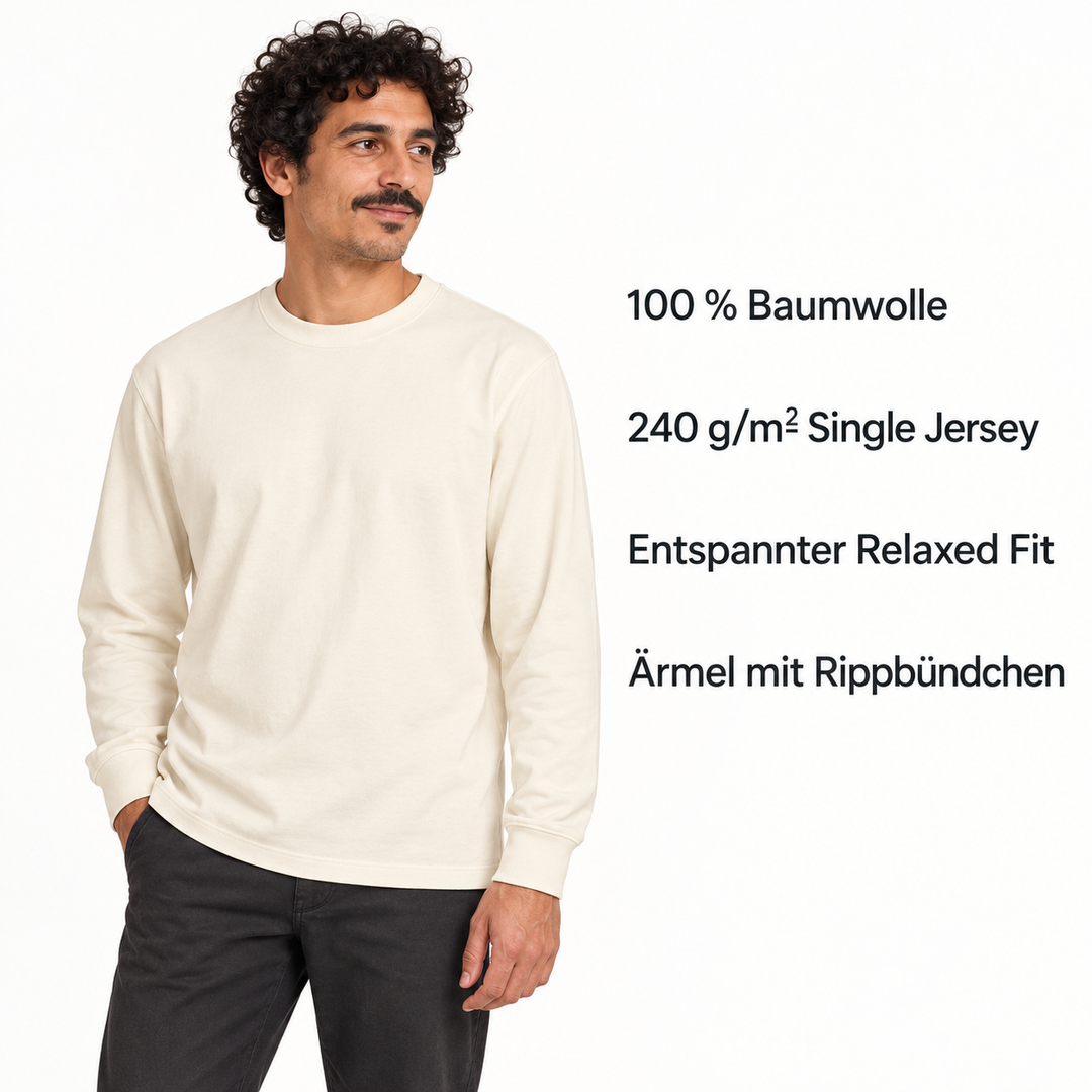 Sitztgut Unisex-Langarmshirt aus Baumwolle, 240 g/m² – Natur – Produktdetails