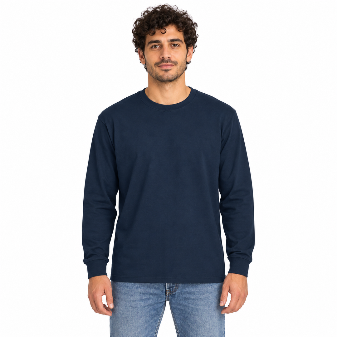 Sitztgut Unisex-Langarmshirt aus Baumwolle, 240 g/m² – Marineblau – Vorderansicht