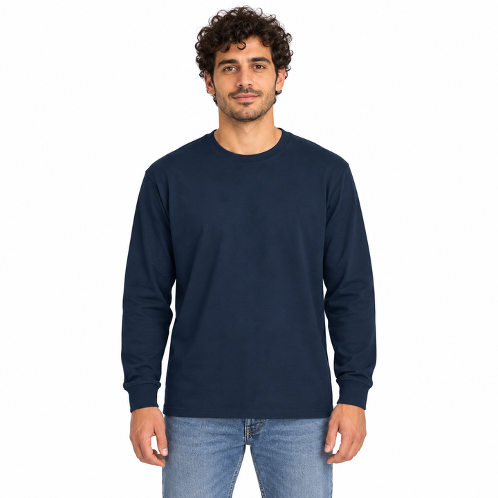 Sitztgut Unisex-Langarmshirt aus Baumwolle, 240 g/m² – Marineblau – Vorderansicht