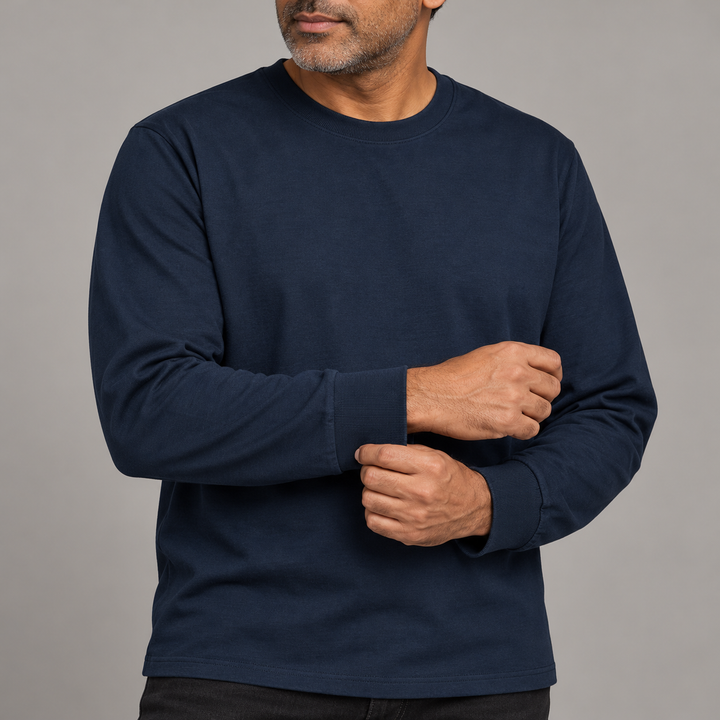 Sitztgut Unisex-Langarmshirt aus Baumwolle, 240 g/m² – Marineblau – Materialdetail