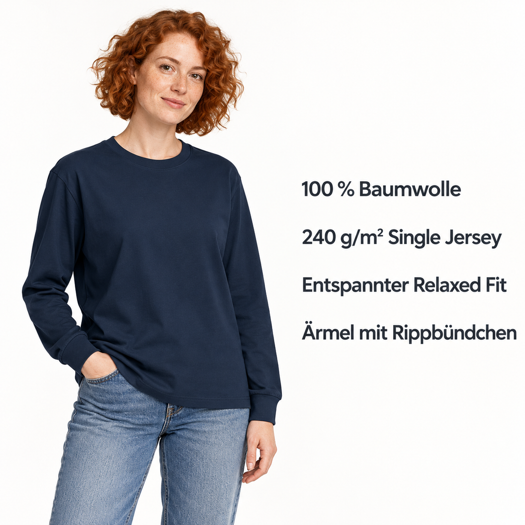 Sitztgut Unisex-Langarmshirt aus Baumwolle, 240 g/m² – Marineblau – Produktdetails