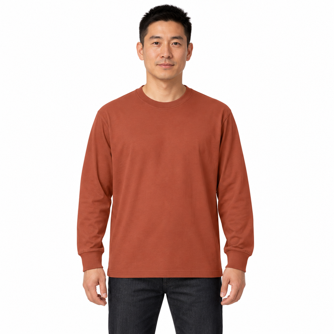 Sitztgut Unisex-Langarmshirt aus Baumwolle, 240 g/m² – Braun – Vorderansicht