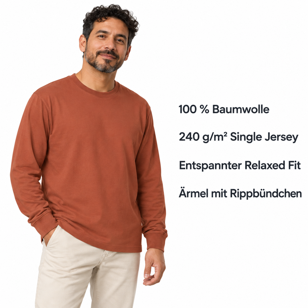 Sitztgut Unisex-Langarmshirt aus Baumwolle, 240 g/m² – Braun – Produktdetails
