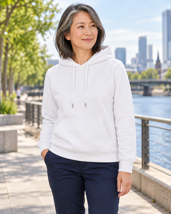 Sitztgut Damen-Hoodie aus Baumwolle, 350 g/m² – Weiß – Alltagsansicht