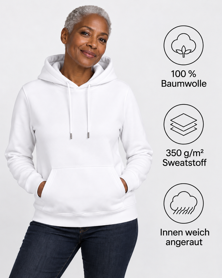 Sitztgut Damen-Hoodie aus Baumwolle, 350 g/m² – Weiß – Produktdetails