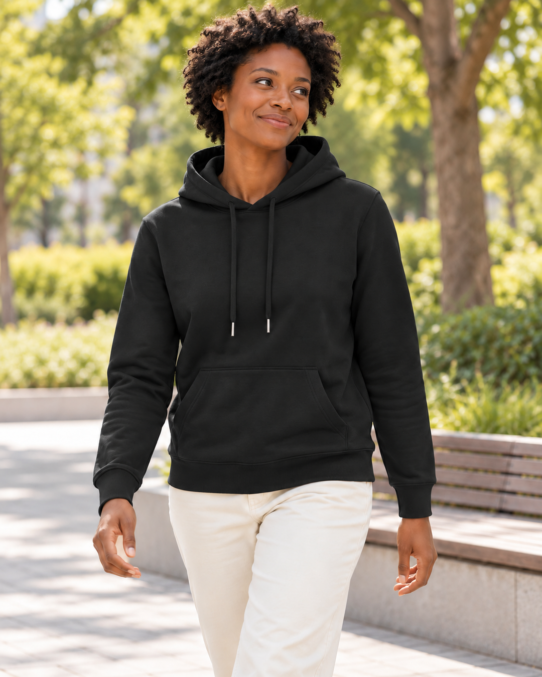 Sitztgut Damen-Hoodie aus Baumwolle, 350 g/m² – Schwarz – Alltagsansicht