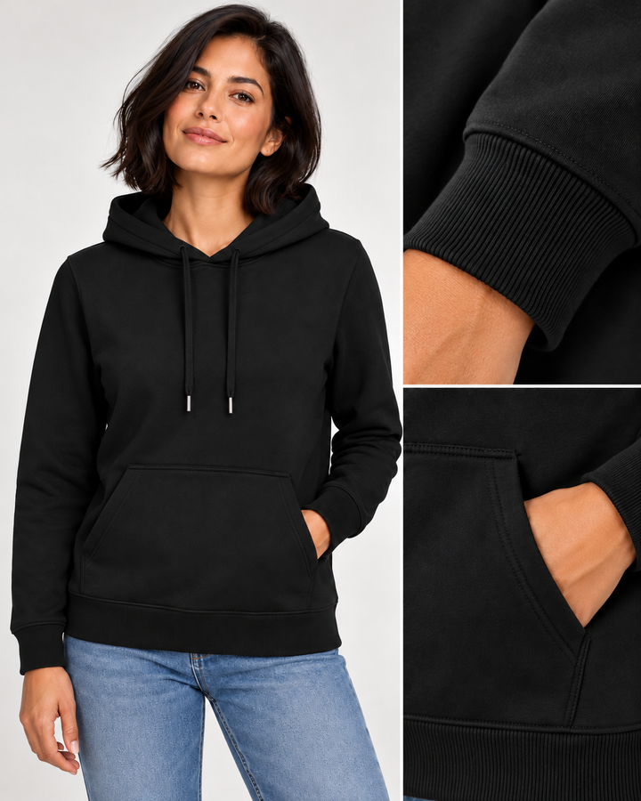 Sitztgut Damen-Hoodie aus Baumwolle, 350 g/m² – Schwarz – Materialdetail
