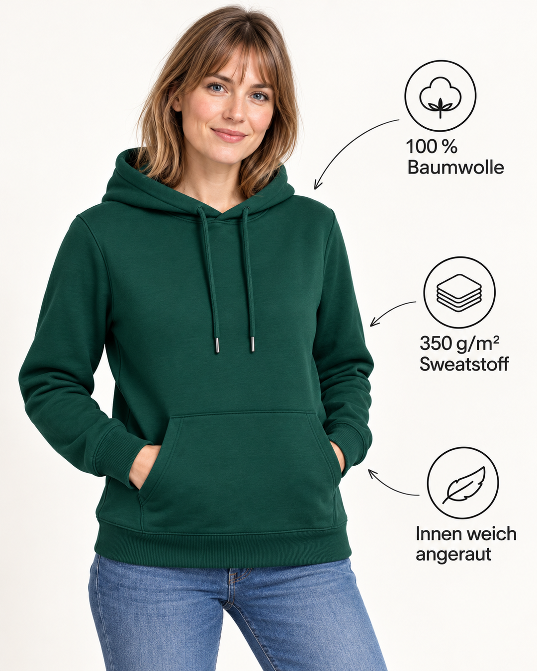 Sitztgut Damen-Hoodie aus Baumwolle, 350 g/m² – Glazed Green – Produktdetails