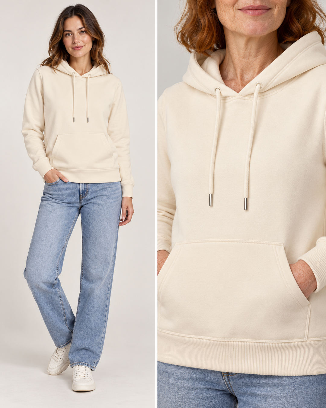 Sitztgut Damen-Hoodie aus Baumwolle, 350 g/m² – Natur – Materialdetail
