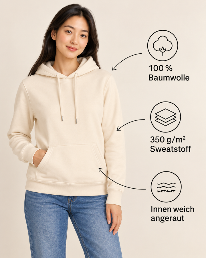 Sitztgut Damen-Hoodie aus Baumwolle, 350 g/m² – Natur – Produktdetails