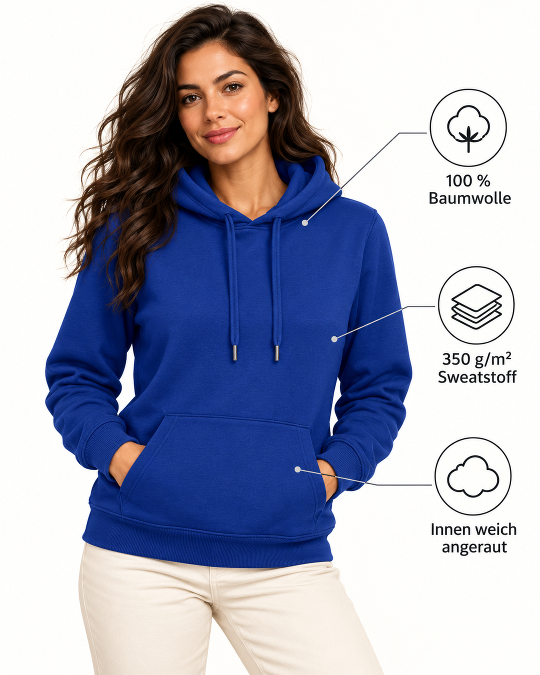 Sitztgut Damen-Hoodie aus Baumwolle, 350 g/m² – Worker Blue – Produktdetails