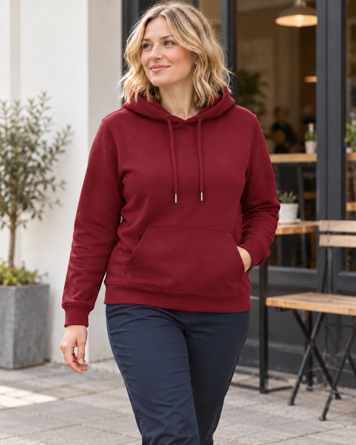 Sitztgut Damen-Hoodie aus Baumwolle, 350 g/m² – Burgundy – Alltagsansicht