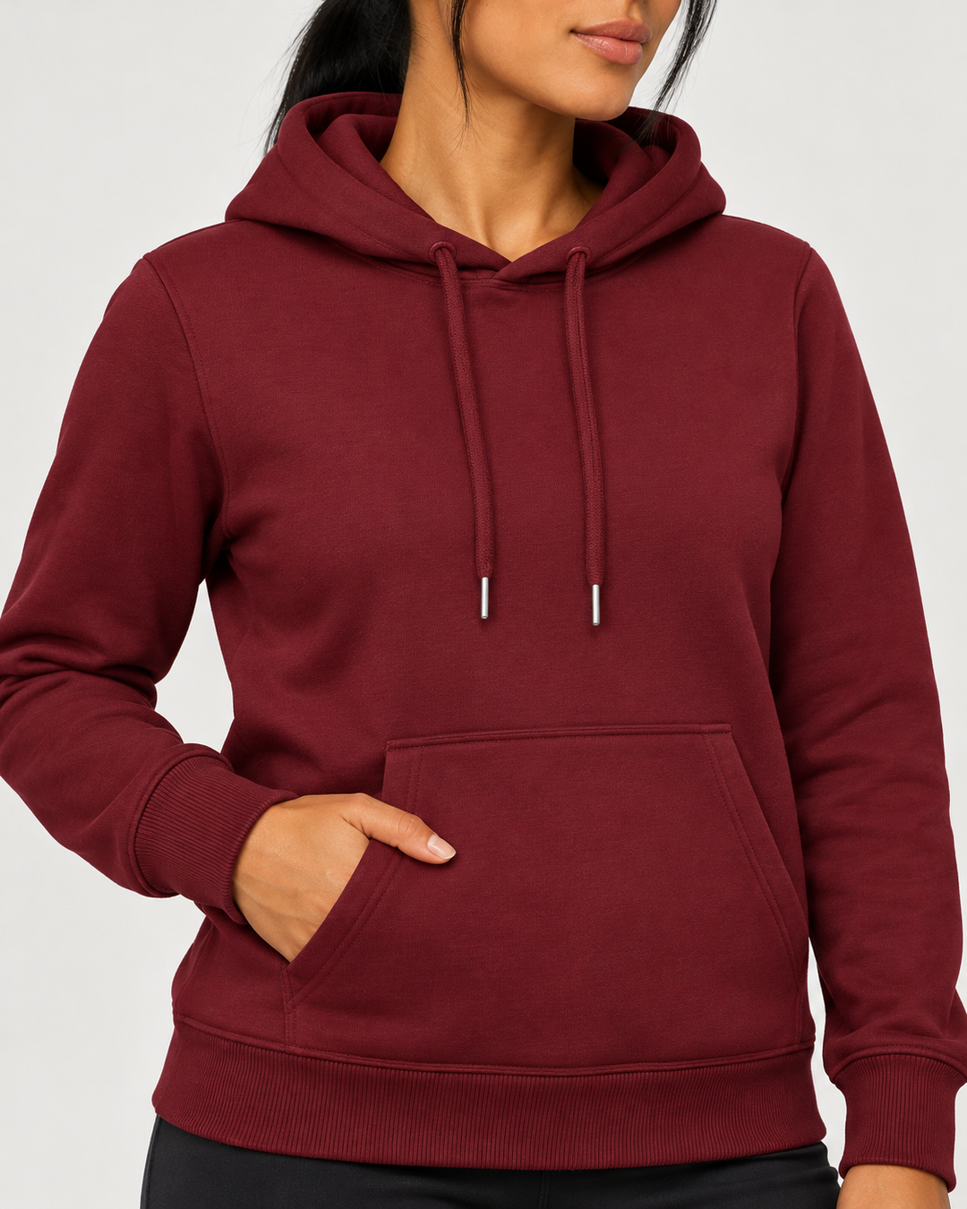 Sitztgut Damen-Hoodie aus Baumwolle, 350 g/m² – Burgundy – Materialdetail