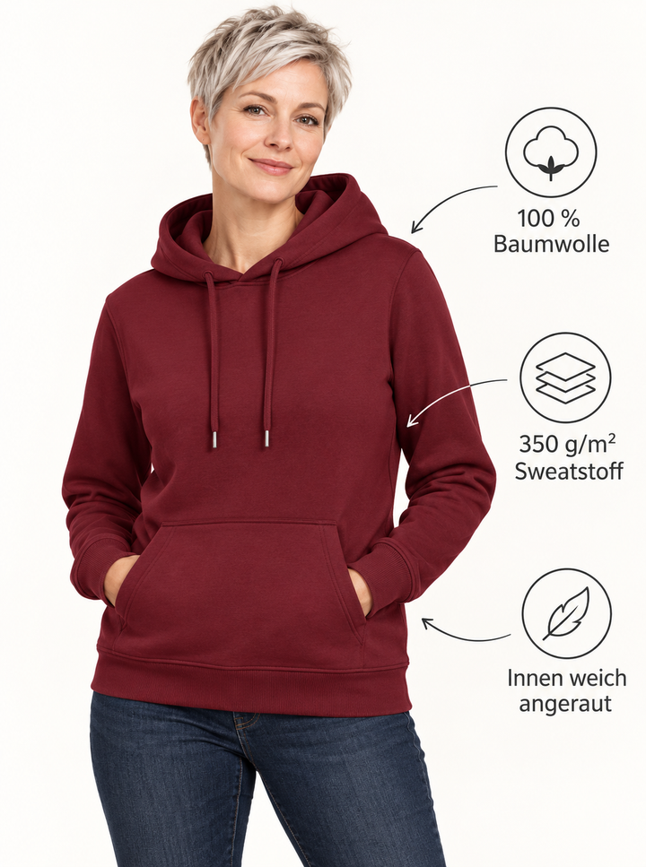 Sitztgut Damen-Hoodie aus Baumwolle, 350 g/m² – Burgundy – Produktdetails