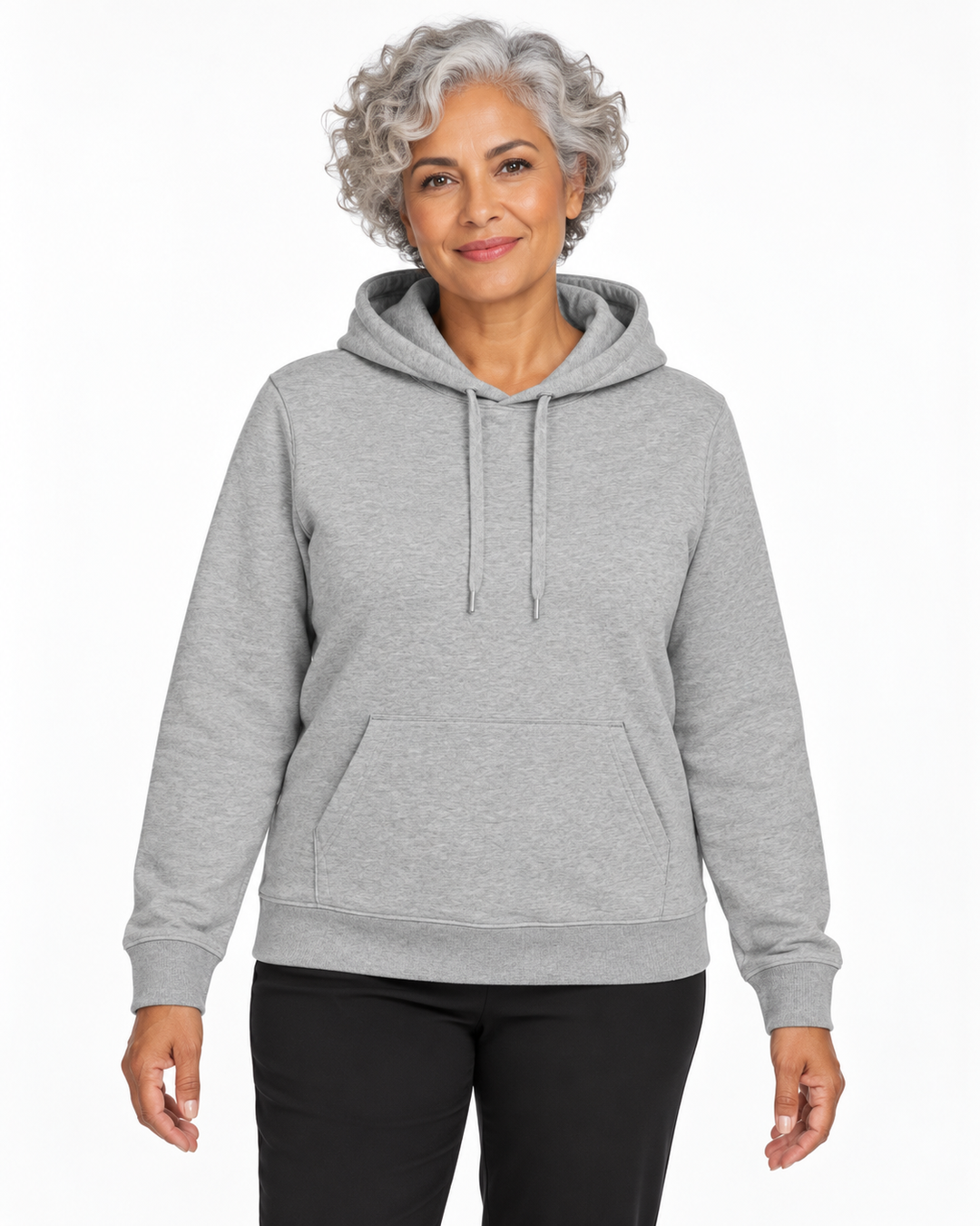 Sitztgut Damen-Hoodie aus Baumwolle, 350 g/m² – Grau meliert (Heather Grey) – Vorderansicht
