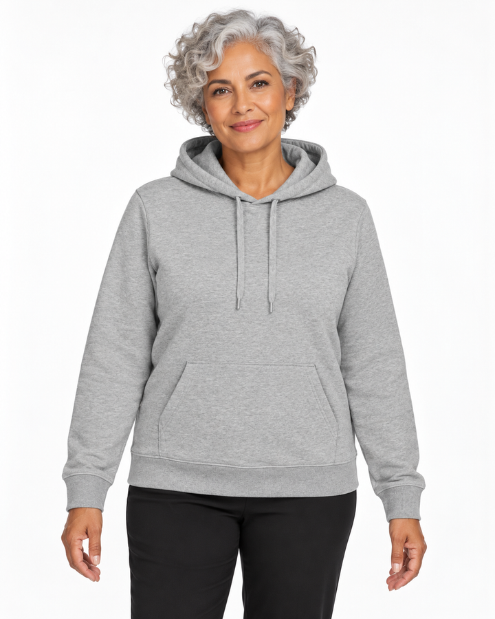 Sitztgut Damen-Hoodie aus Baumwolle, 350 g/m² – Grau meliert (Heather Grey) – Vorderansicht
