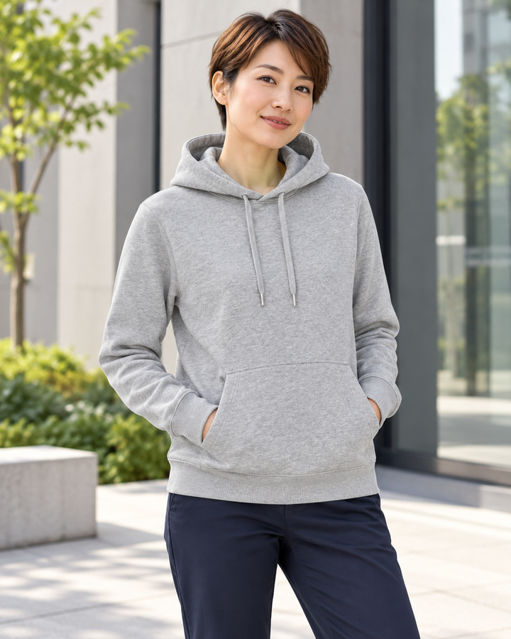 Sitztgut Damen-Hoodie aus Baumwolle, 350 g/m² – Grau meliert (Heather Grey) – Alltagsansicht