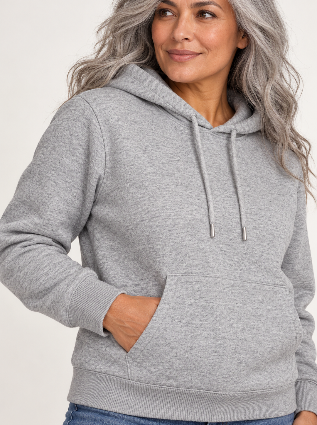Sitztgut Damen-Hoodie aus Baumwolle, 350 g/m² – Grau meliert (Heather Grey) – Materialdetail