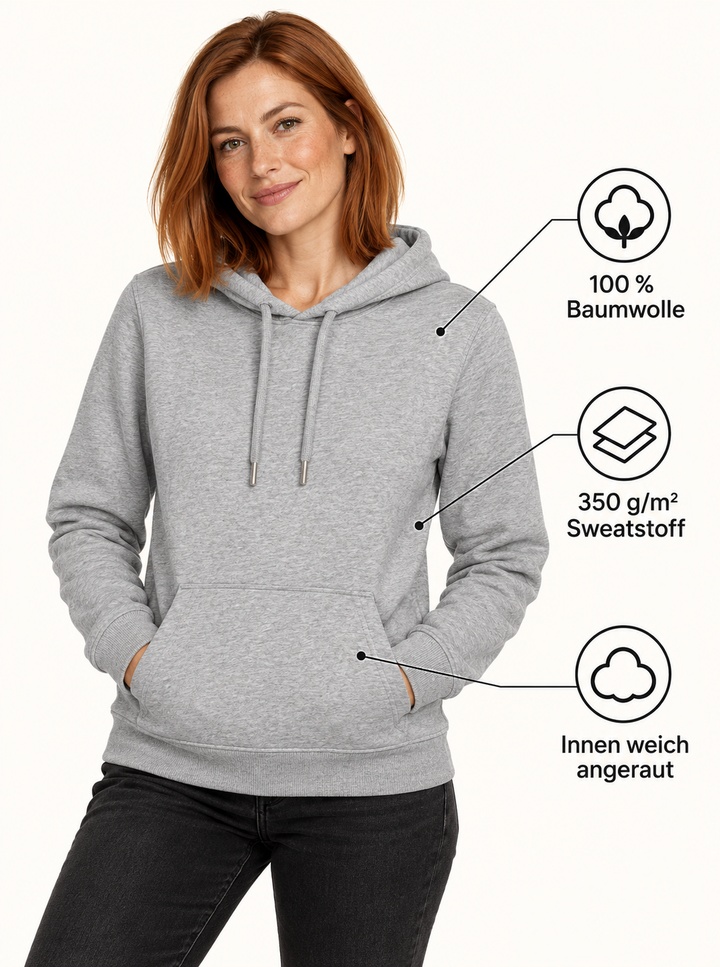 Sitztgut Damen-Hoodie aus Baumwolle, 350 g/m² – Grau meliert (Heather Grey) – Produktdetails