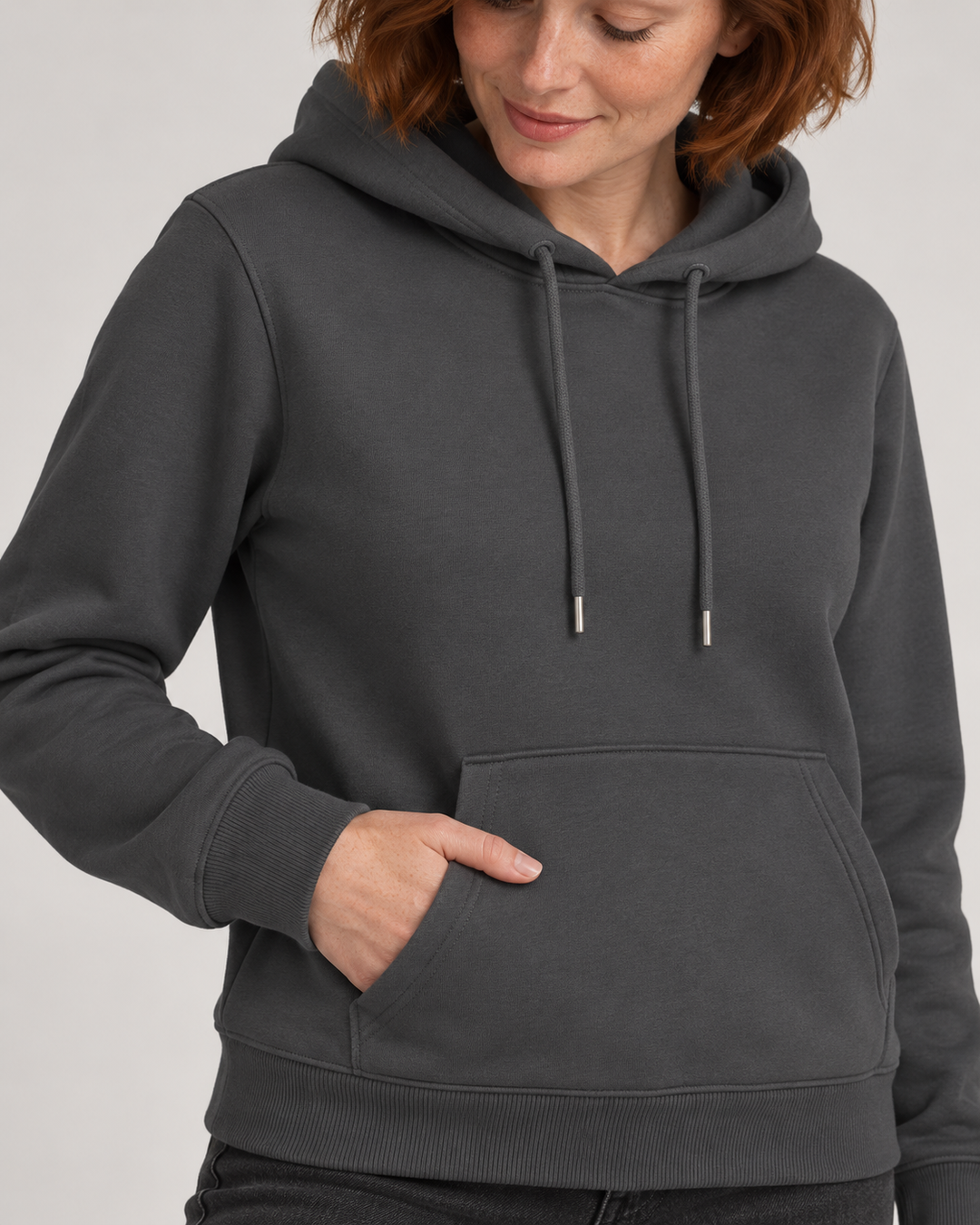 Sitztgut Damen-Hoodie aus Baumwolle, 350 g/m² – Anthracite – Materialdetail
