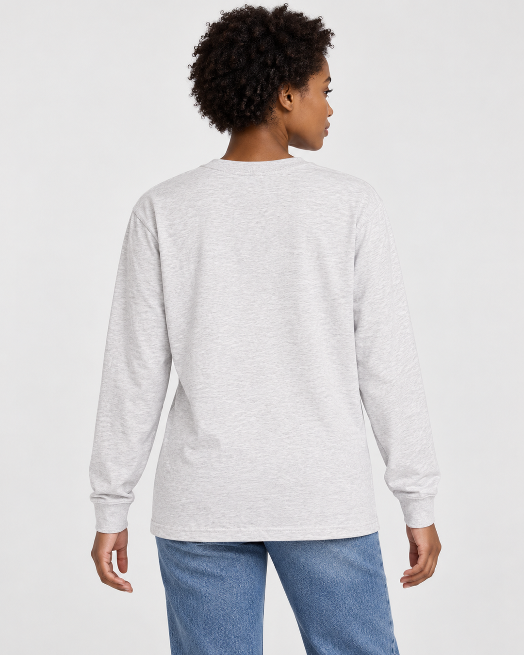 Sitztgut Unisex-Langarmshirt aus Baumwolle, 240 g/m² – Hellgrau meliert (Cool Heather Grey) – Rückenansicht