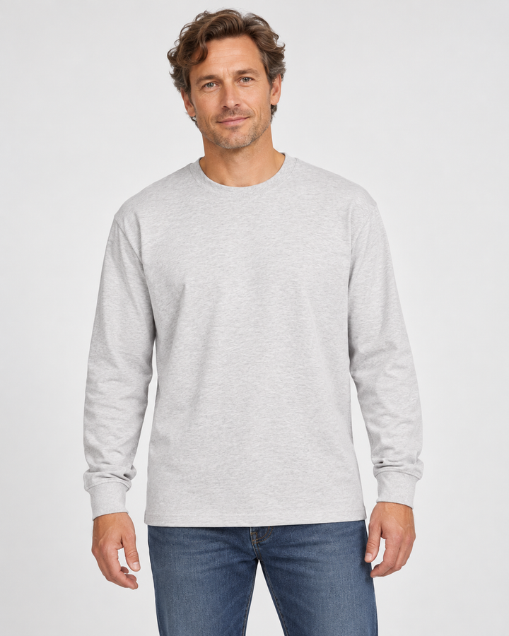 Sitztgut Unisex-Langarmshirt aus Baumwolle, 240 g/m² – Hellgrau meliert (Cool Heather Grey) – Vorderansicht
