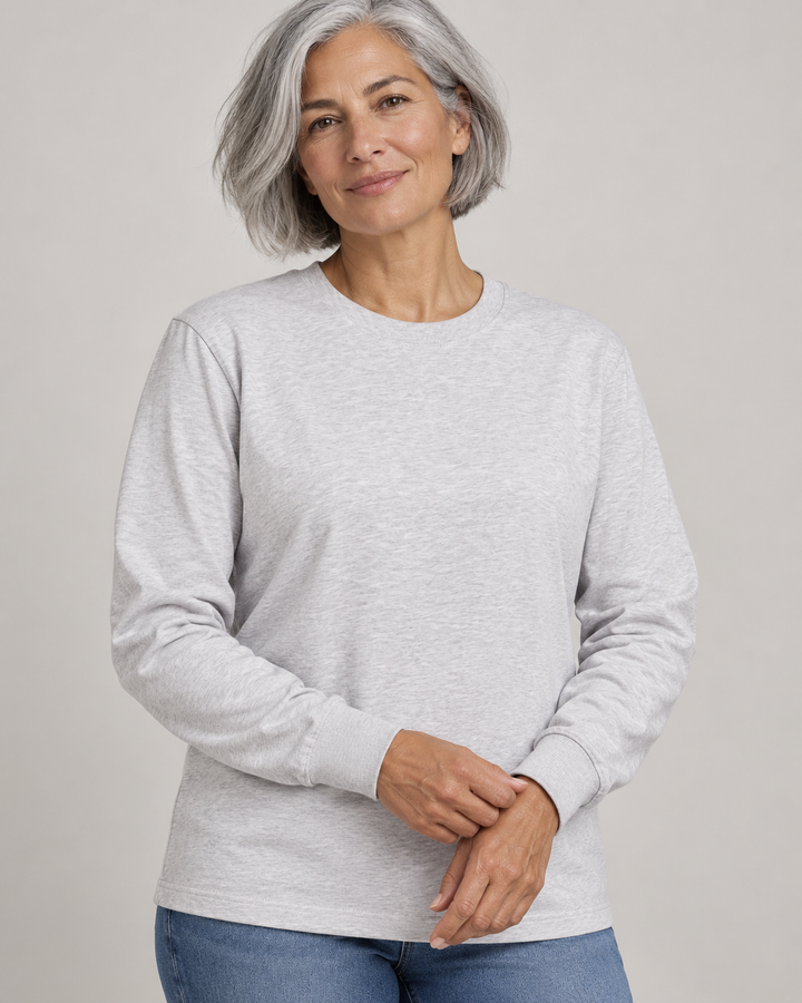 Sitztgut Unisex-Langarmshirt aus Baumwolle, 240 g/m² – Hellgrau meliert (Cool Heather Grey) – Materialdetail