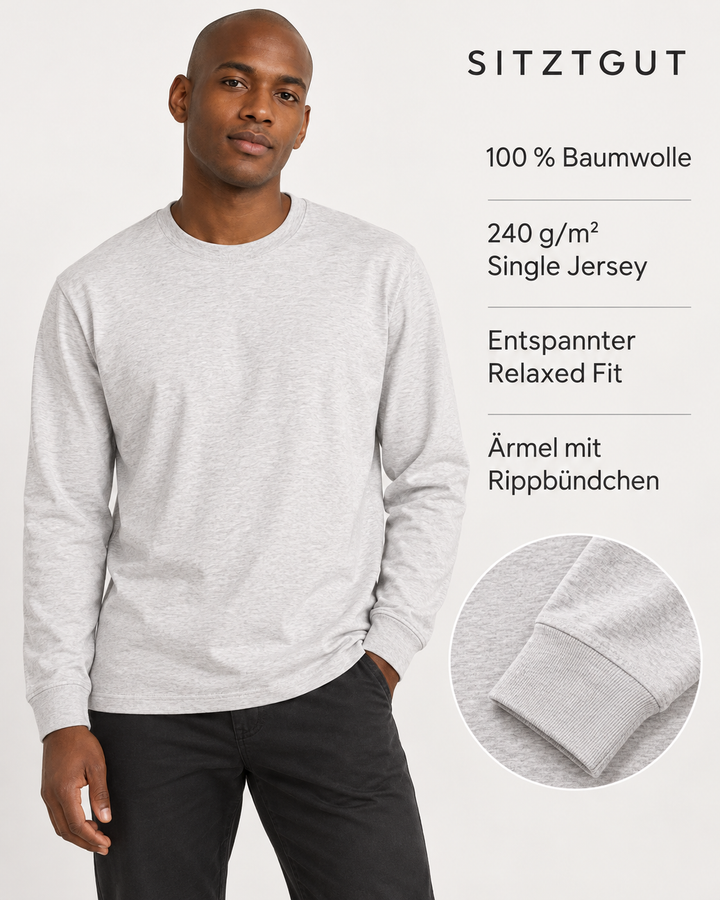 Sitztgut Unisex-Langarmshirt aus Baumwolle, 240 g/m² – Hellgrau meliert (Cool Heather Grey) – Produktdetails
