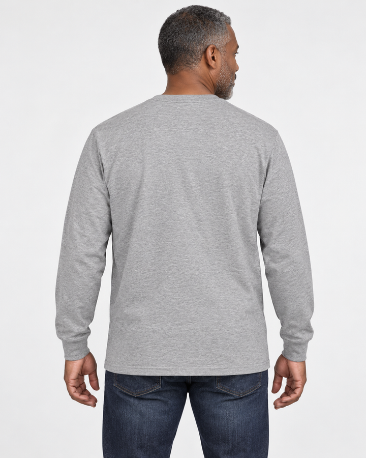 Sitztgut Unisex-Langarmshirt aus Baumwolle, 240 g/m² – Grau meliert (Heather Grey) – Rückenansicht