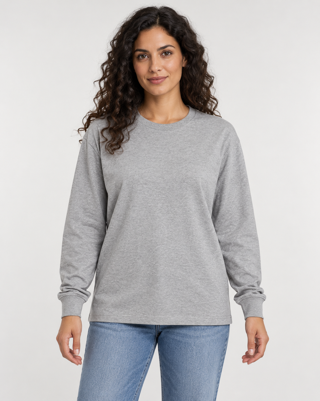 Sitztgut Unisex-Langarmshirt aus Baumwolle, 240 g/m² – Grau meliert (Heather Grey) – Vorderansicht
