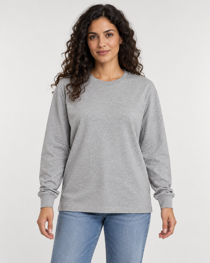 Sitztgut Unisex-Langarmshirt aus Baumwolle, 240 g/m² – Grau meliert (Heather Grey) – Vorderansicht