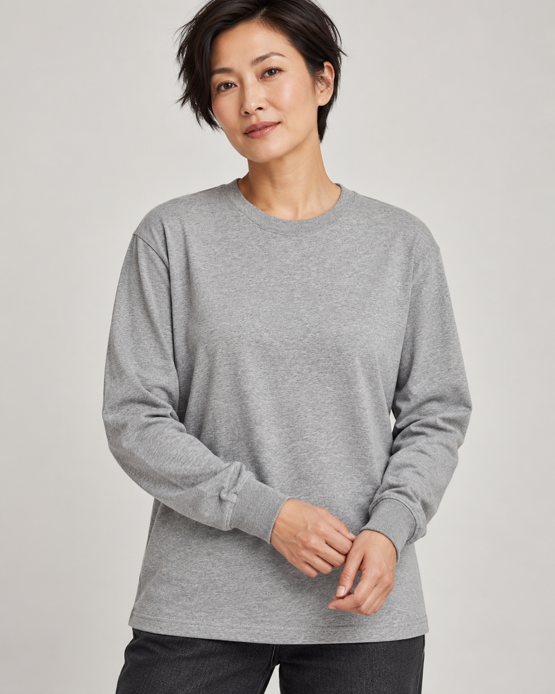 Sitztgut Unisex-Langarmshirt aus Baumwolle, 240 g/m² – Grau meliert (Heather Grey) – Materialdetail