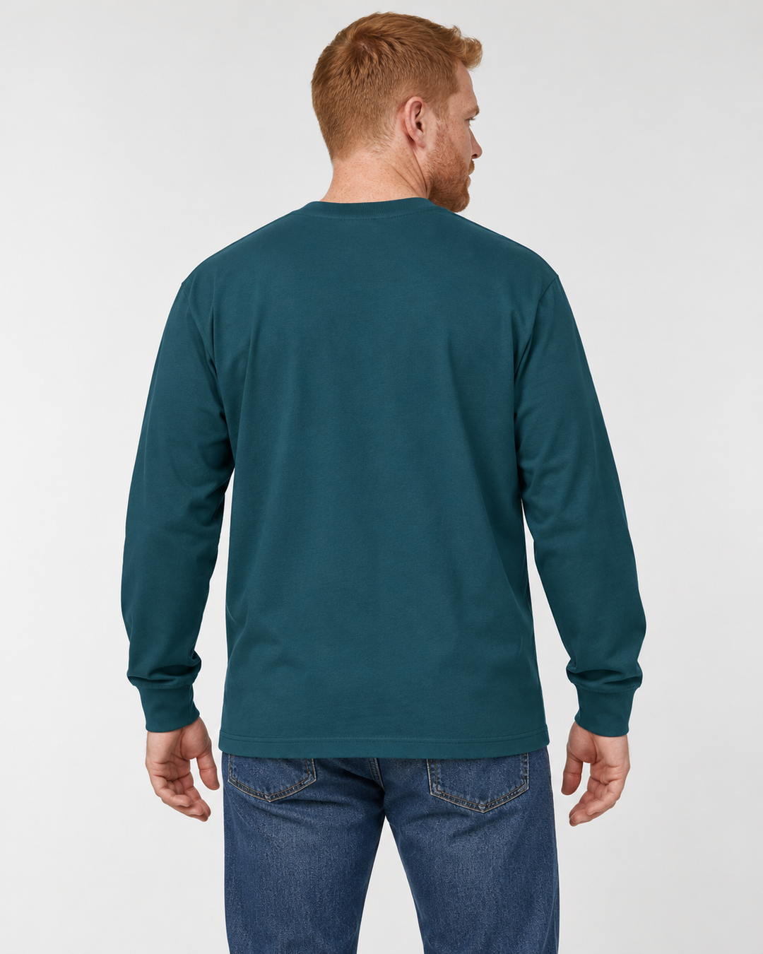 Sitztgut Unisex-Langarmshirt aus Baumwolle, 240 g/m² – Petrol – Rückenansicht
