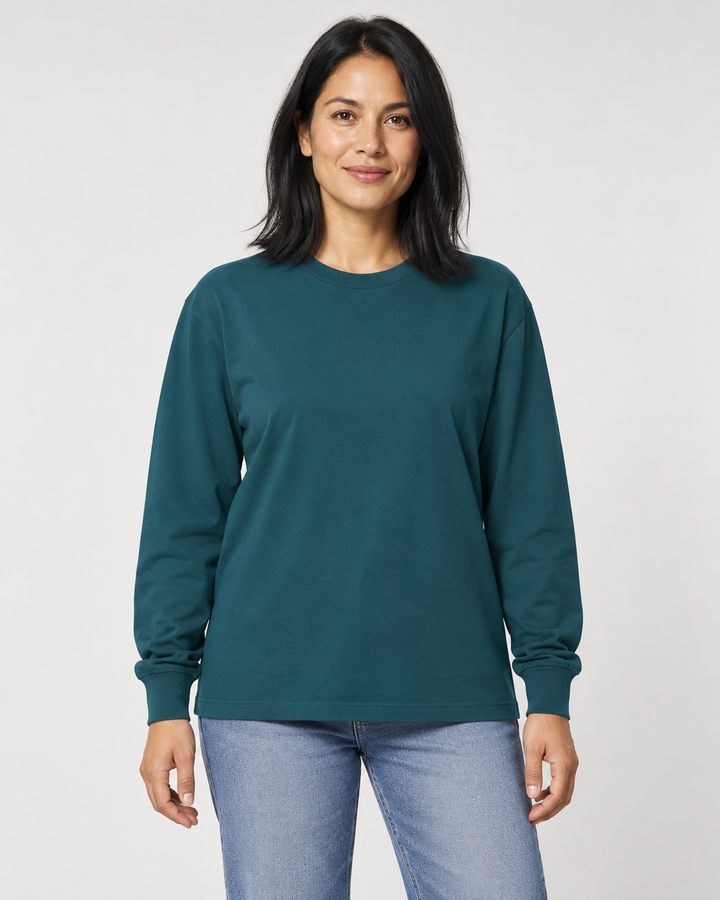 Sitztgut Unisex-Langarmshirt aus Baumwolle, 240 g/m² – Petrol – Vorderansicht