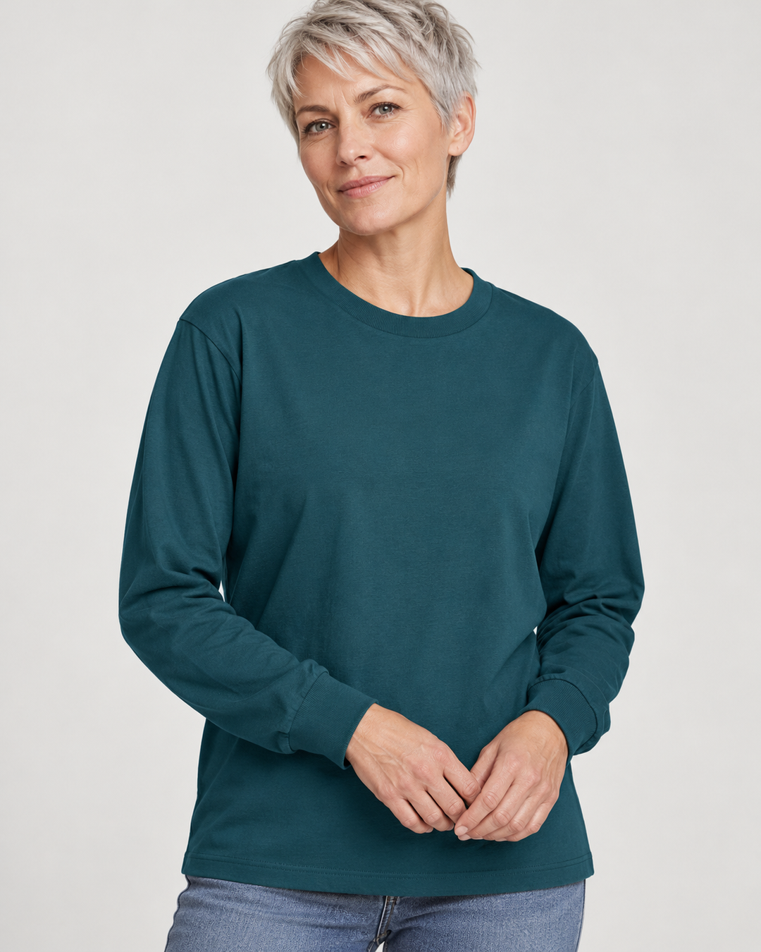 Sitztgut Unisex-Langarmshirt aus Baumwolle, 240 g/m² – Petrol – Materialdetail