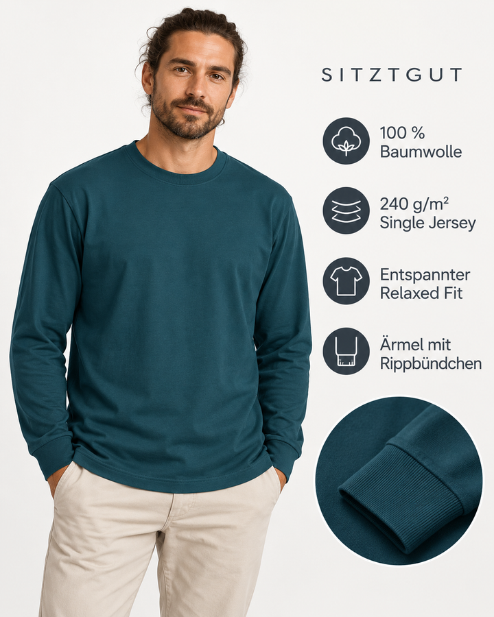 Sitztgut Unisex-Langarmshirt aus Baumwolle, 240 g/m² – Petrol – Produktdetails